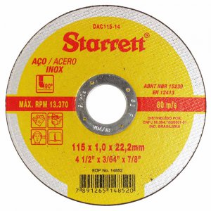 Disco de Corte Inox de 4.1/2 Pol 115 X 1,0 X 22,23  Starrett