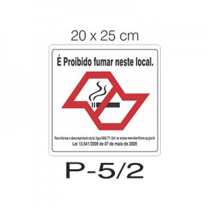 Placa Sinaliza��o Proibido Fumer Lei 20x25cm