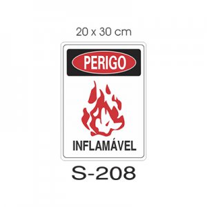 Placa Sinaliza��o Perigo Inflam�vel 20x30cm