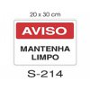 Placa Sinaliza��o Mantenha Limpo 20x30cm