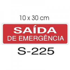 Placa Sinaliza��o Sa�da Emerg�ncia Fundo Vermelho 10x30cm