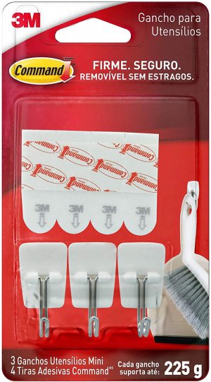 Gancho Adesivo Command Utensilios Mini Com 3 Ganchos 3M