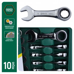 Jogo de Chave Combinada Curta com Catraca de 10 a 19mm 10 pe�as SATA ? ST09025G