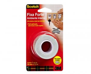 Fita Dupla Face fixa forte interno 24mm X 1,5m branco 3M