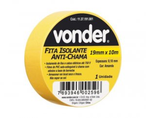 Fita isolante 19mm x 10m amarela Vonder