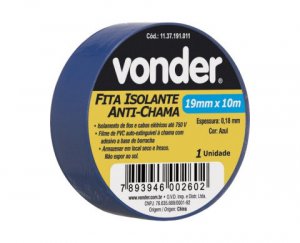 Fita isolante 19mm x 10m azul Vonder
