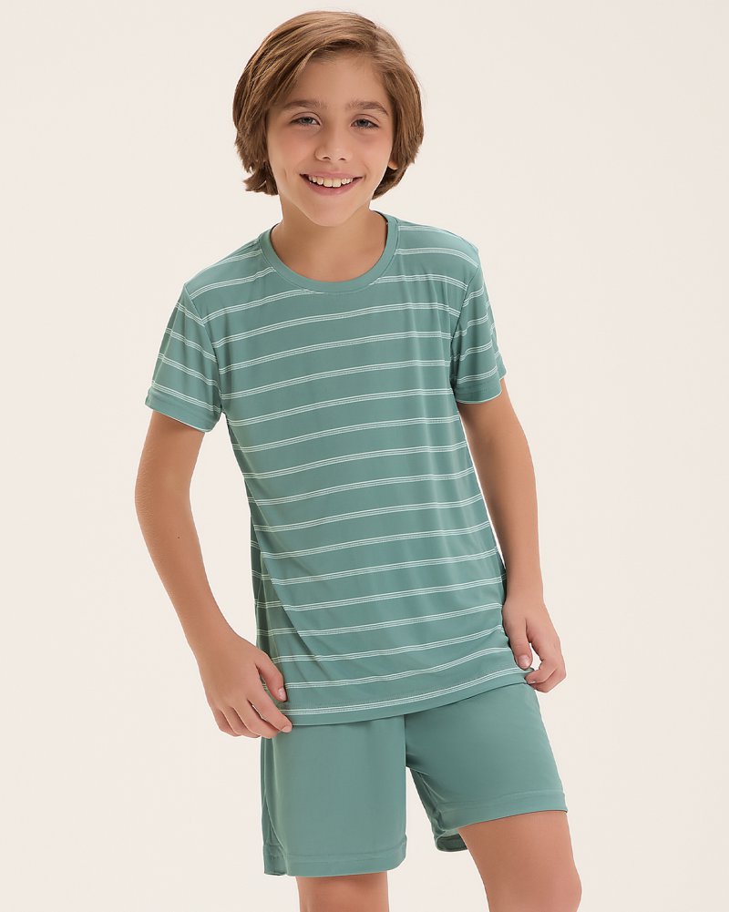 Pijama Masculino Infantil Manga Curta Com Bermuda