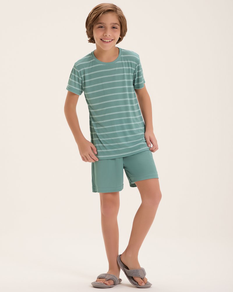 Pijama Masculino Infantil Manga Curta Com Bermuda