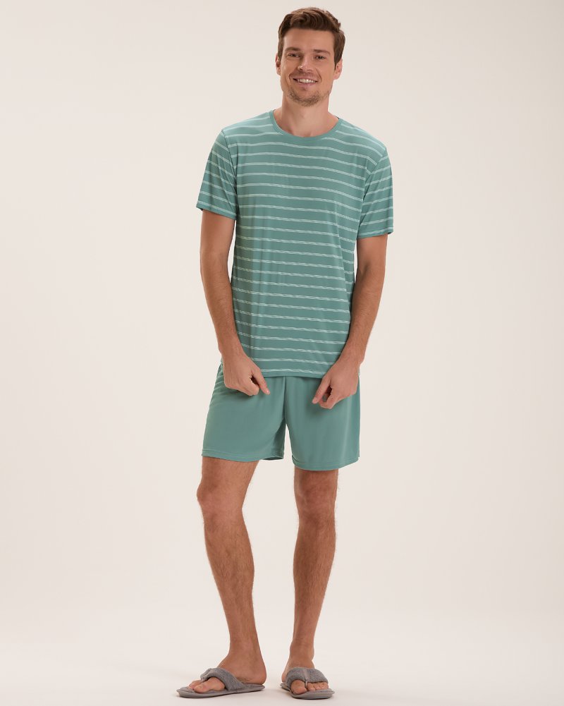 Pijama Masculino Manga Curta Com Bermuda