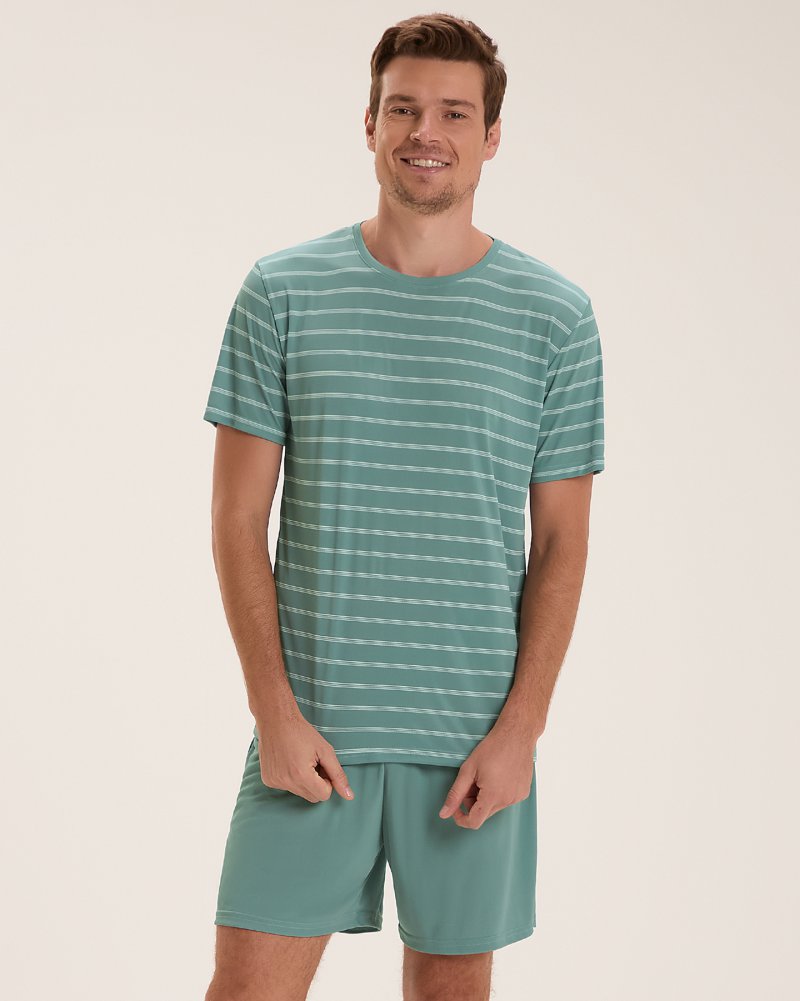 Pijama Masculino Manga Curta Com Bermuda