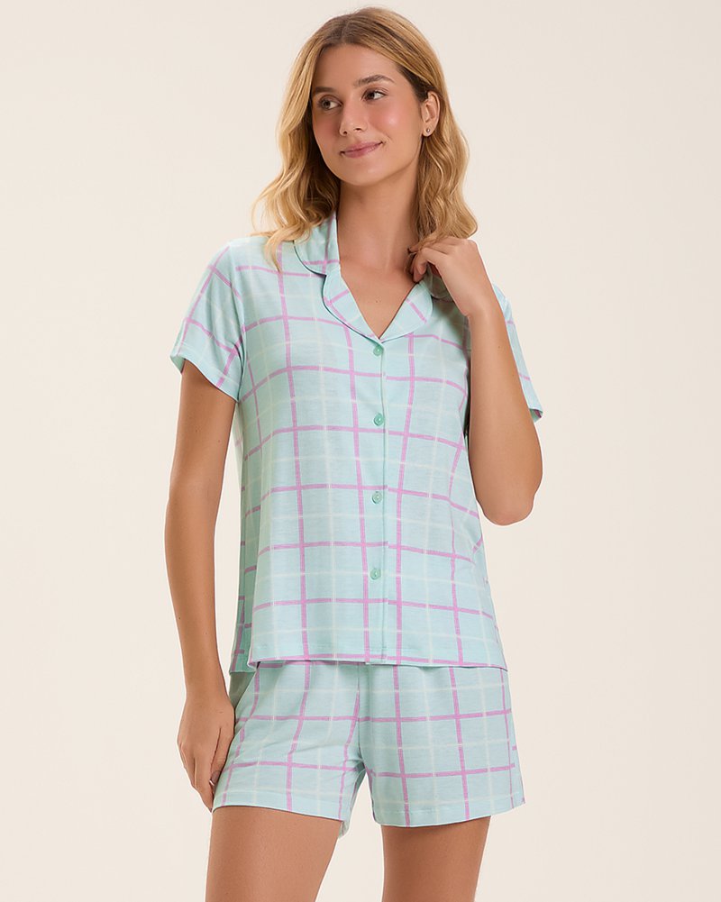 Pijama Feminino Manga Curta Americano Com Shorts