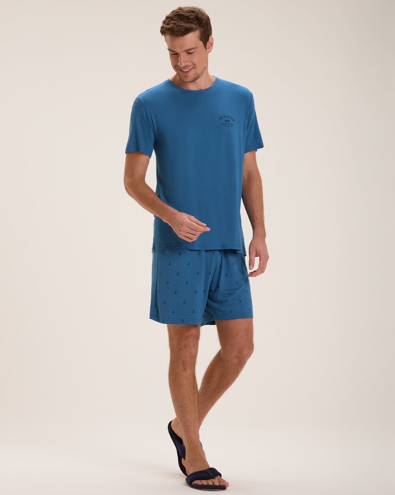 Pijama Masculino Manga Curta Com Bermuda