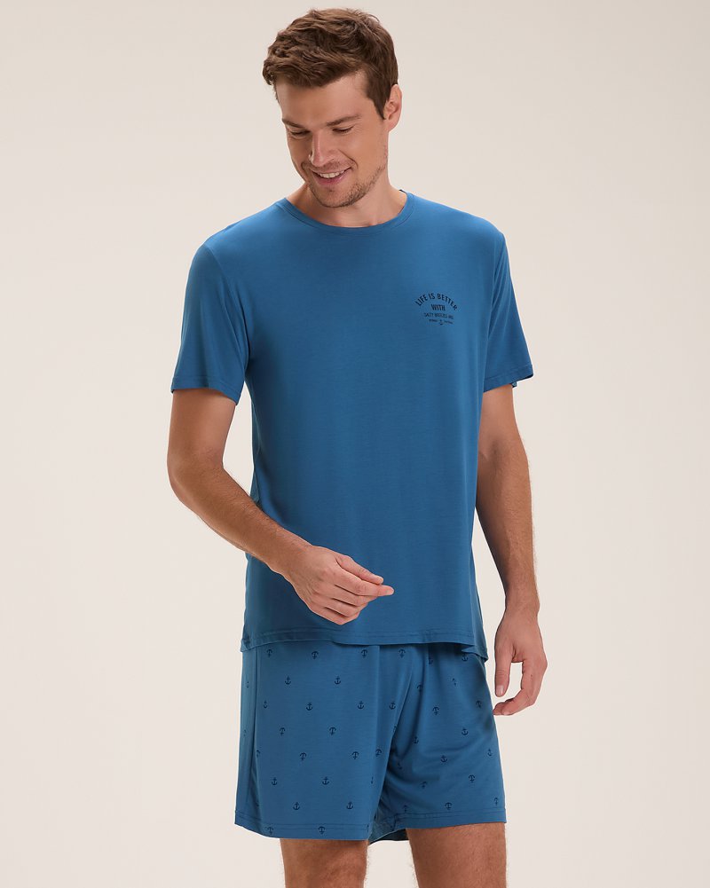Pijama Masculino Manga Curta Com Bermuda