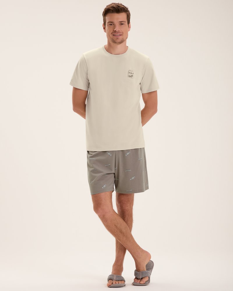 Pijama Masculino Manga Curta Com Bermuda