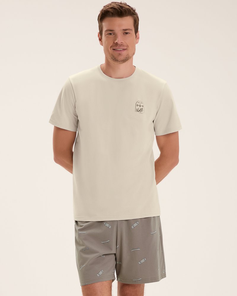 Pijama Masculino Manga Curta Com Bermuda