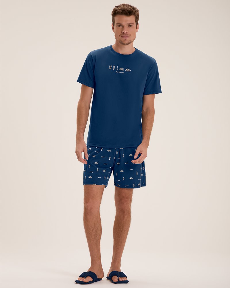 Pijama Masculino Manga Curta Com Bermuda