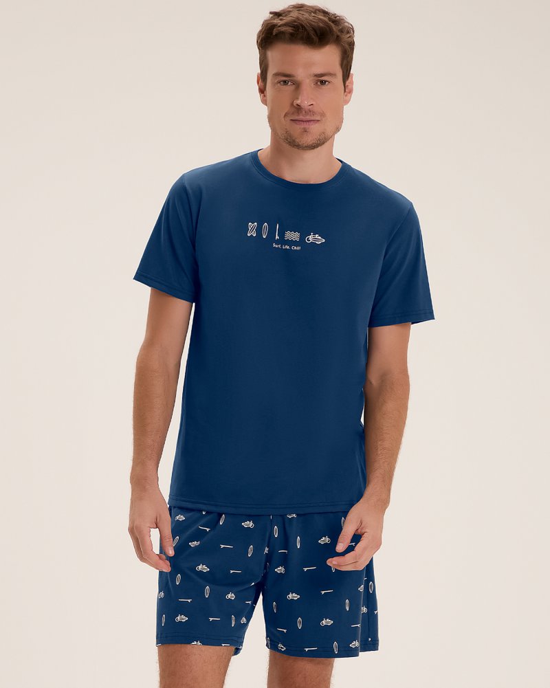 Pijama Masculino Manga Curta Com Bermuda