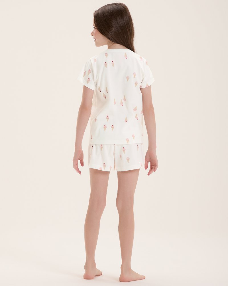 Pijama Infantil Feminino Manga Curta Com Shorts