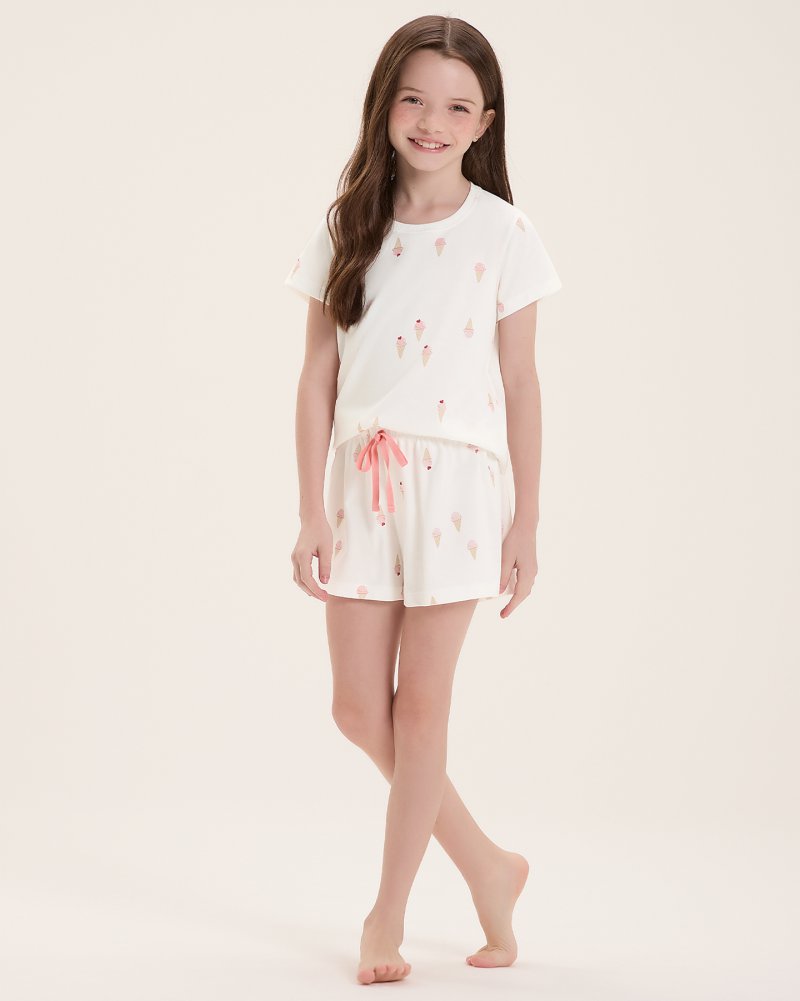 Pijama Infantil Feminino Manga Curta Com Shorts