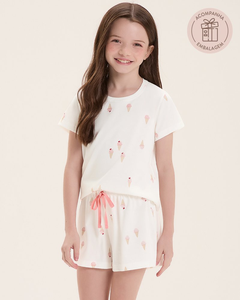 Pijama Infantil Feminino Manga Curta Com Shorts