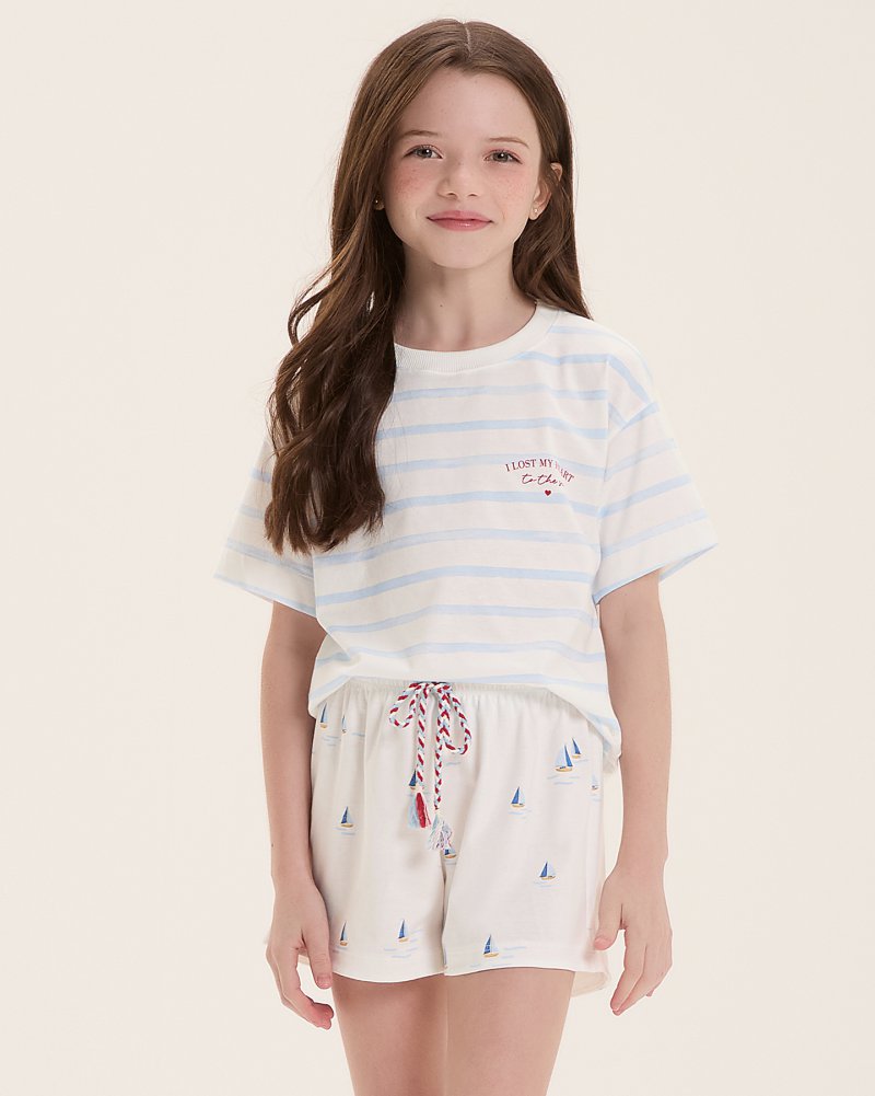 Pijama Infantil Feminino Manga Curta Com Shorts