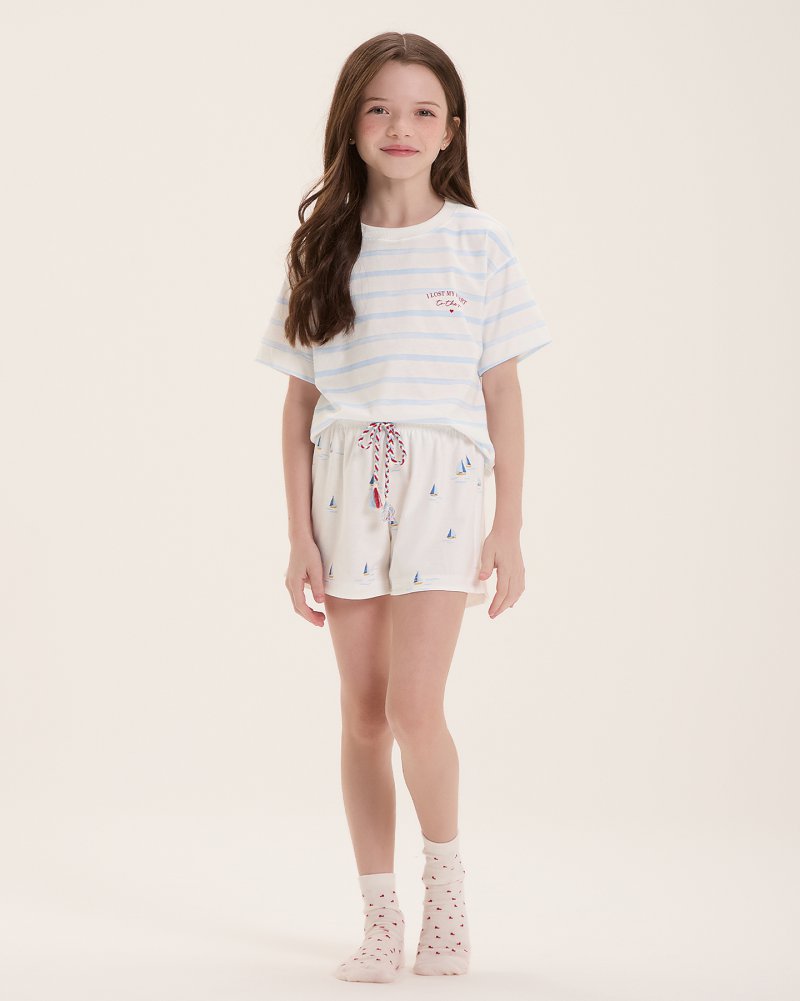 Pijama Infantil Feminino Manga Curta Com Shorts
