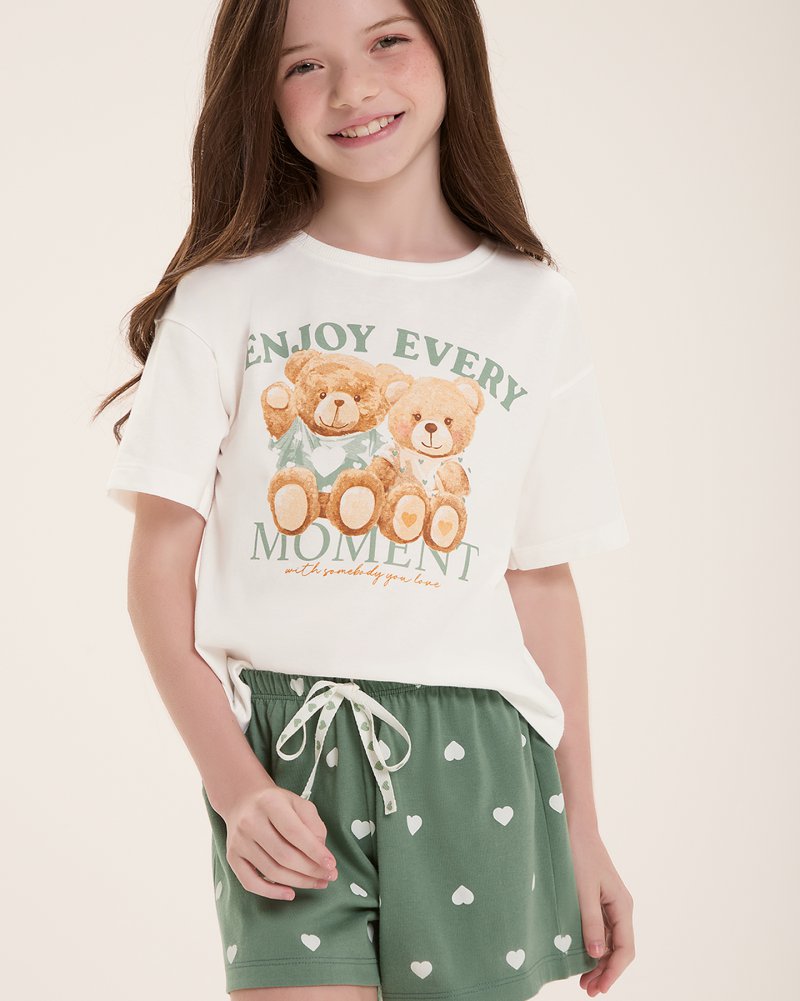Pijama Infantil Feminino Manga Curta Com Shorts