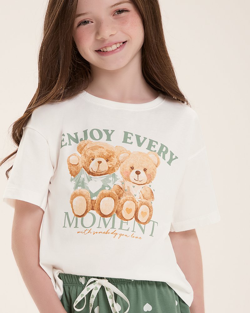 Pijama Infantil Feminino Manga Curta Com Shorts