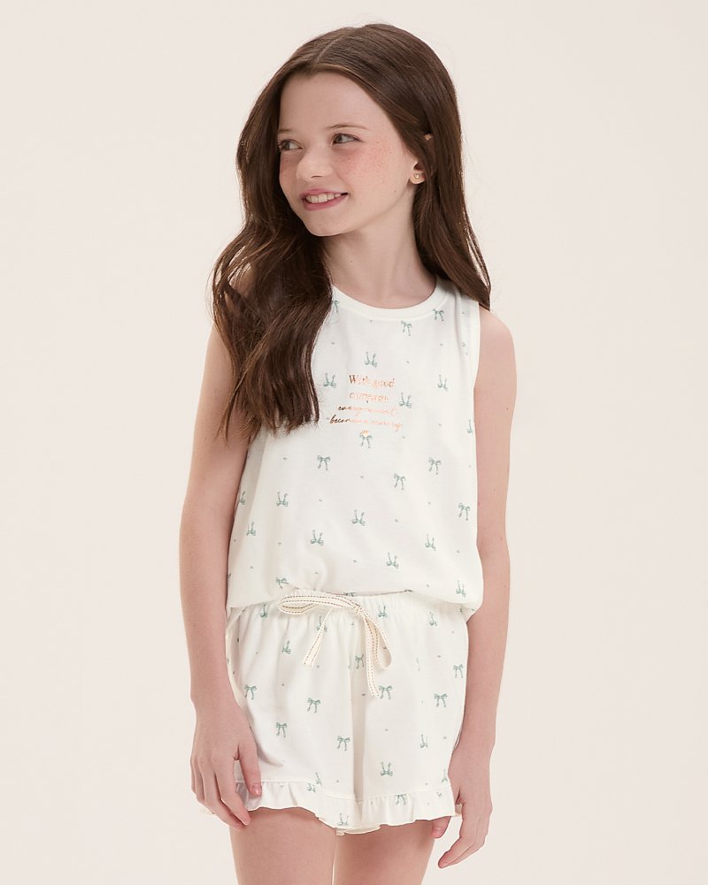 Pijama Feminino Infantil Regata Com Shorts
