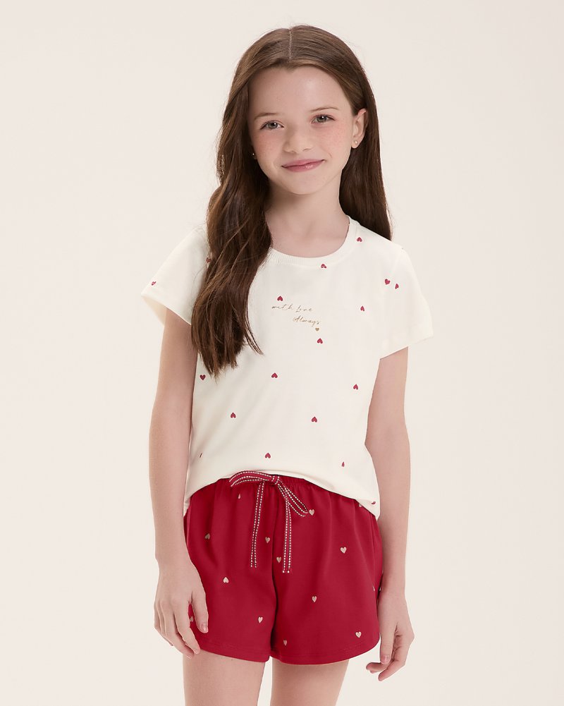 Pijama Infantil Feminino Manga Curta Com Shorts