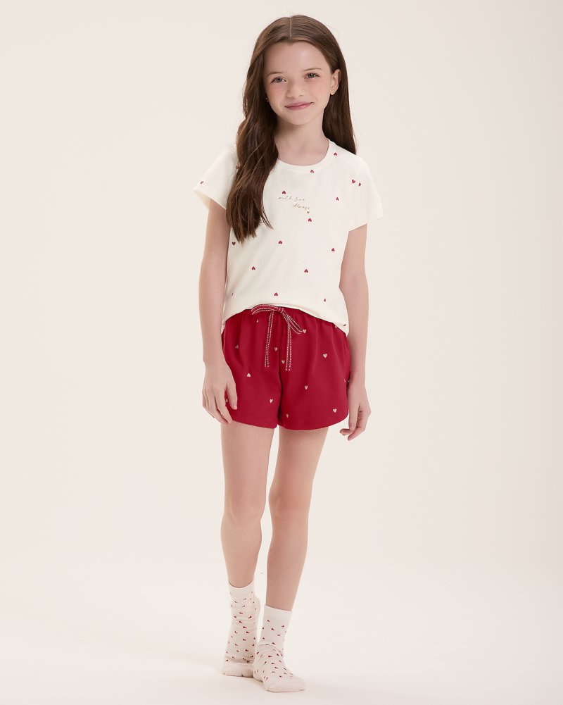 Pijama Infantil Feminino Manga Curta Com Shorts