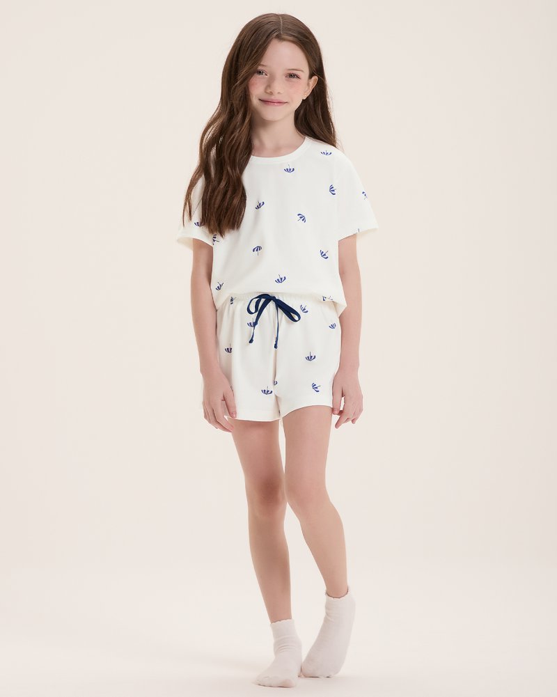 Pijama Infantil Feminino Manga Curta Com Shorts