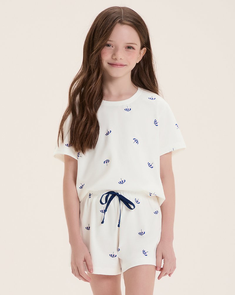 Pijama Infantil Feminino Manga Curta Com Shorts