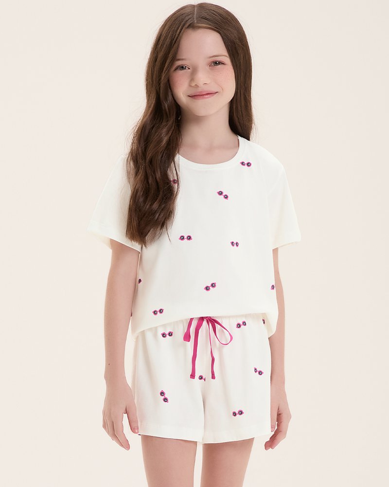 Pijama Infantil Feminino Manga Curta Com Shorts