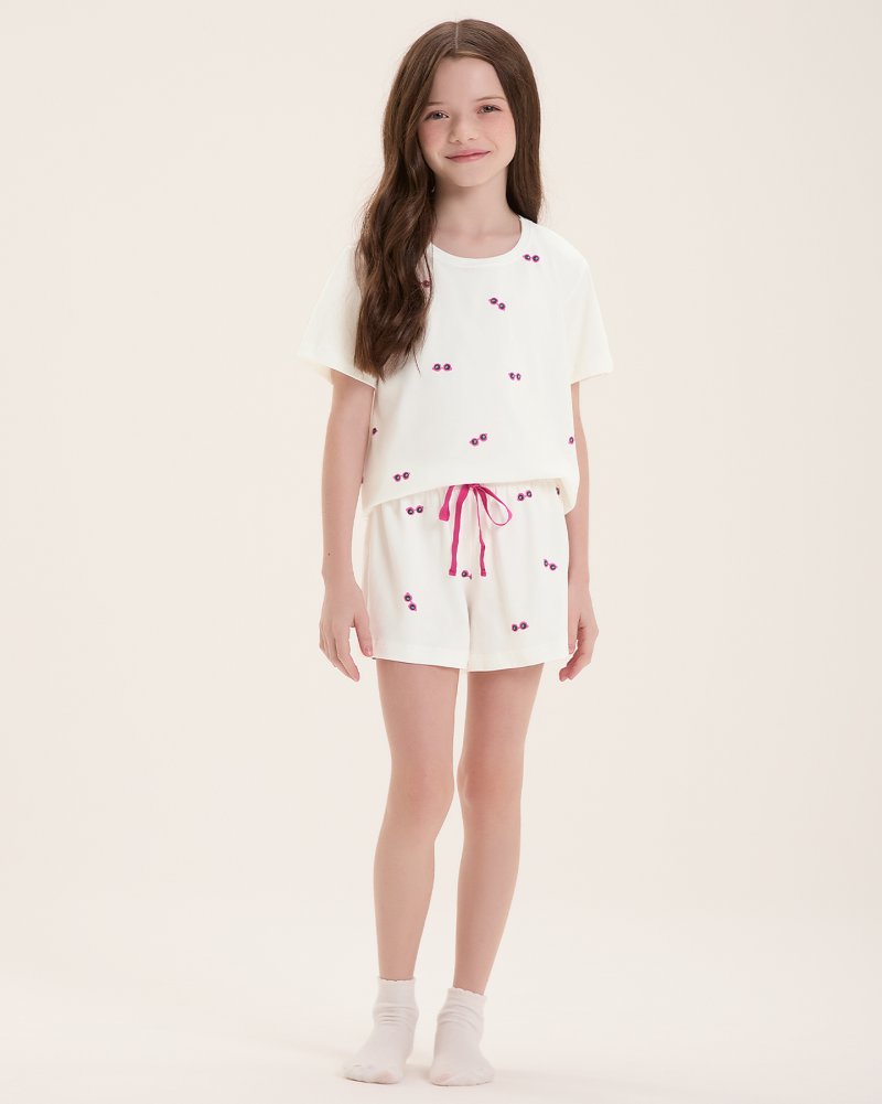 Pijama Infantil Feminino Manga Curta Com Shorts