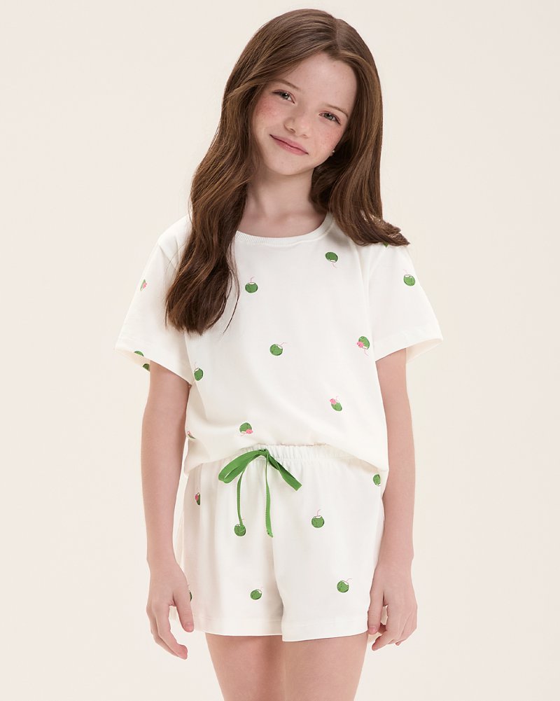 Pijama Infantil Feminino Manga Curta Com Shorts