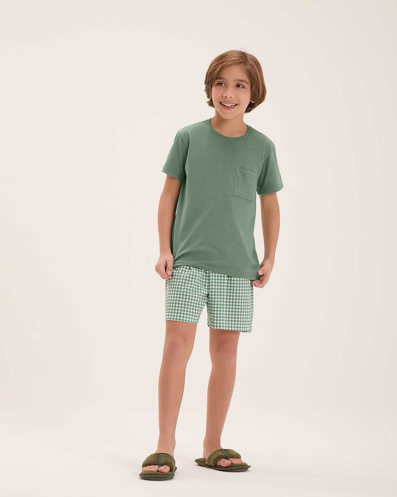 Pijama Masculino Infantil Manga Curta Com Bermuda
