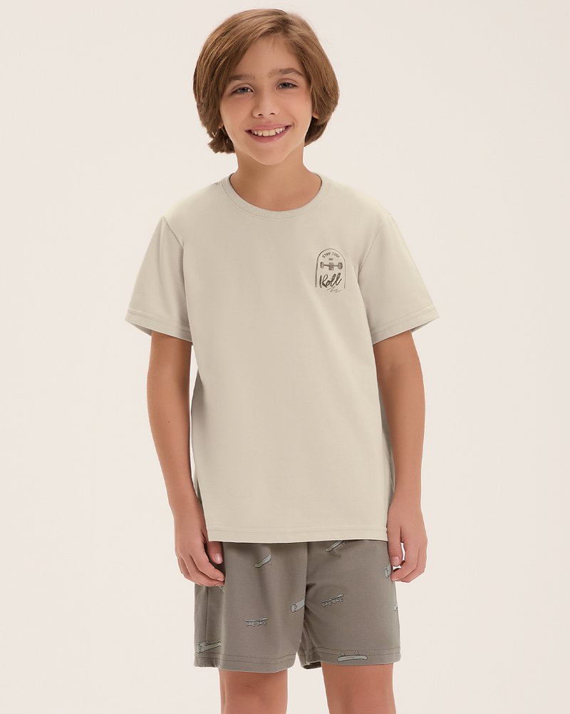 Pijama Masculino Infantil  Manga Curta Com Bermuda