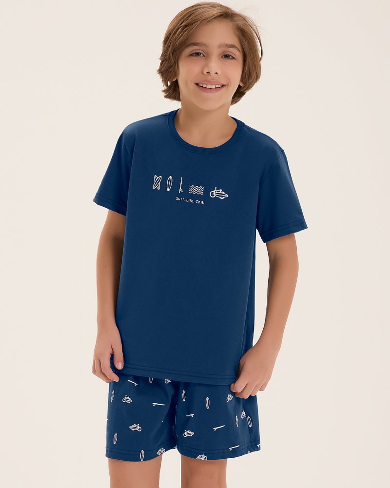 Pijama Masculino Infantil Manga Curta Com Bermuda