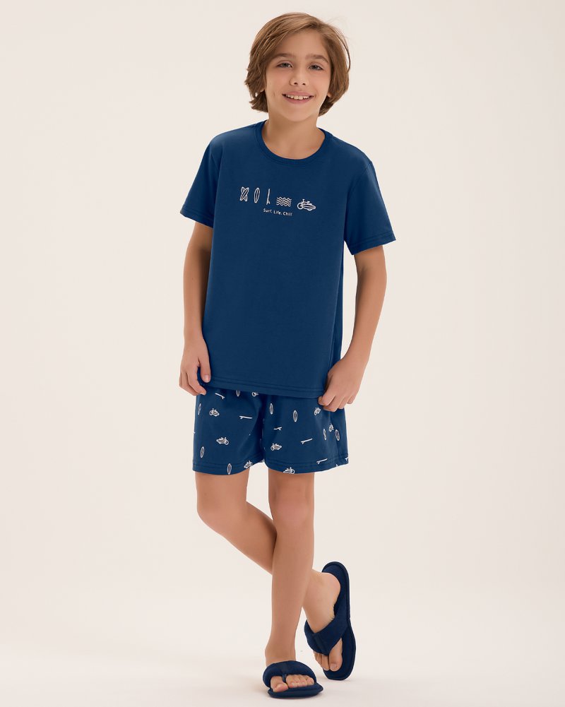 Pijama Masculino Infantil Manga Curta Com Bermuda