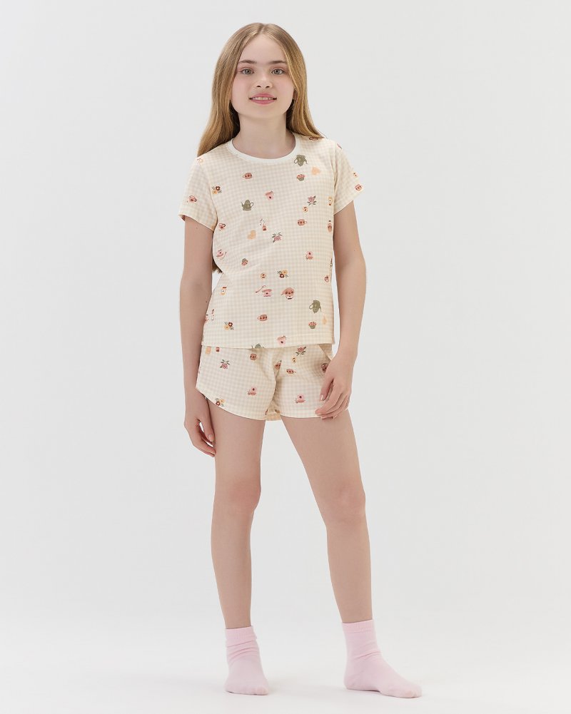 Pijama Feminino Infantil Manga Curta Com Shorts