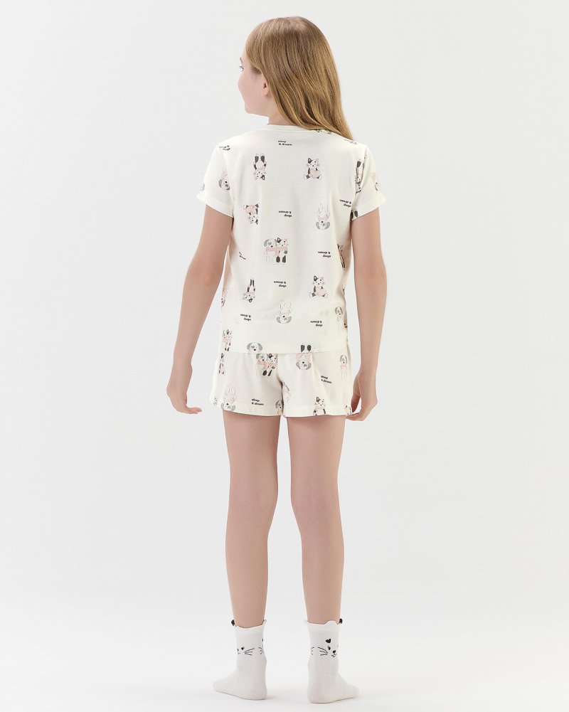 Pijama Feminino Infantil Manga Curta Com Shorts