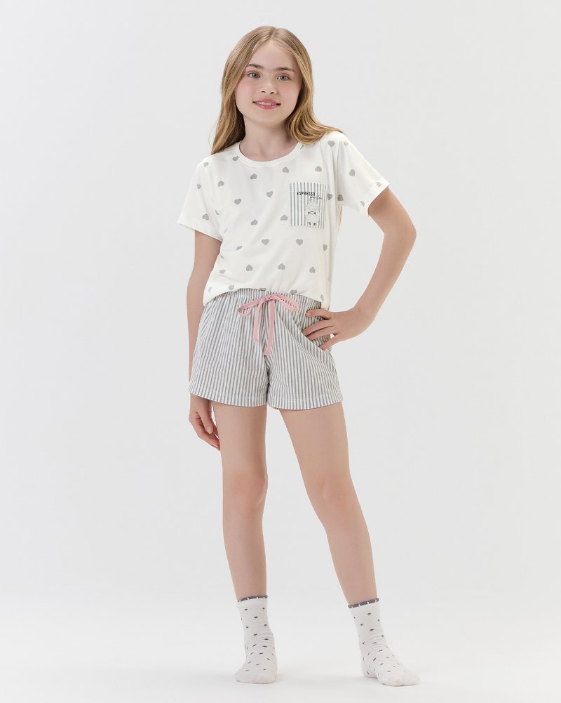 Pijama Feminino Infantil Manga Curta Com Shorts