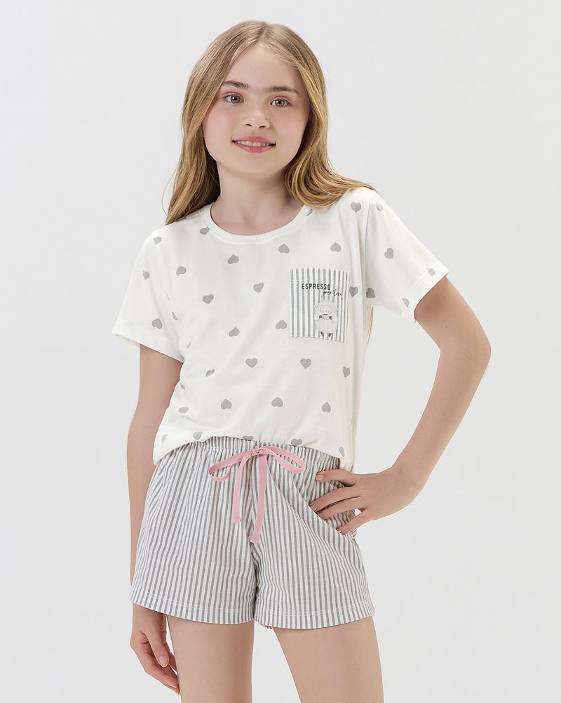 Pijama Feminino Infantil Manga Curta Com Shorts