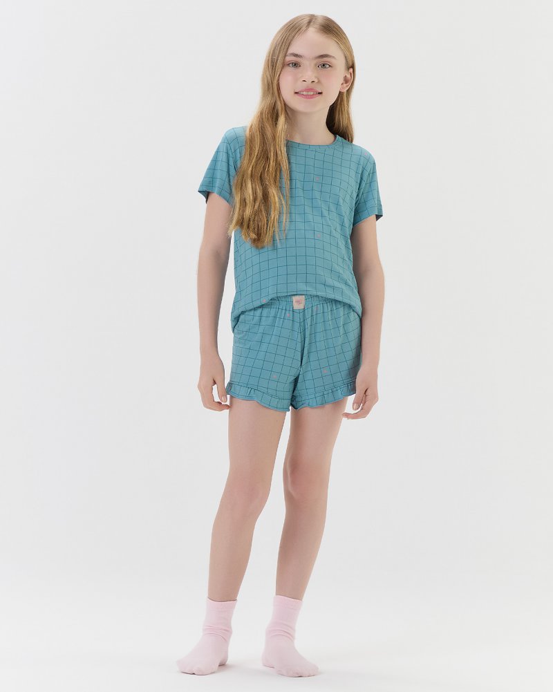Pijama Feminino Infantil Manga Curta Com Shorts