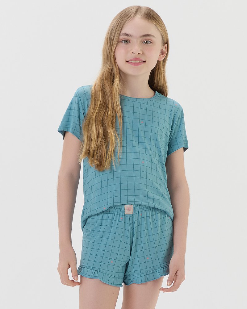 Pijama Feminino Infantil Manga Curta Com Shorts