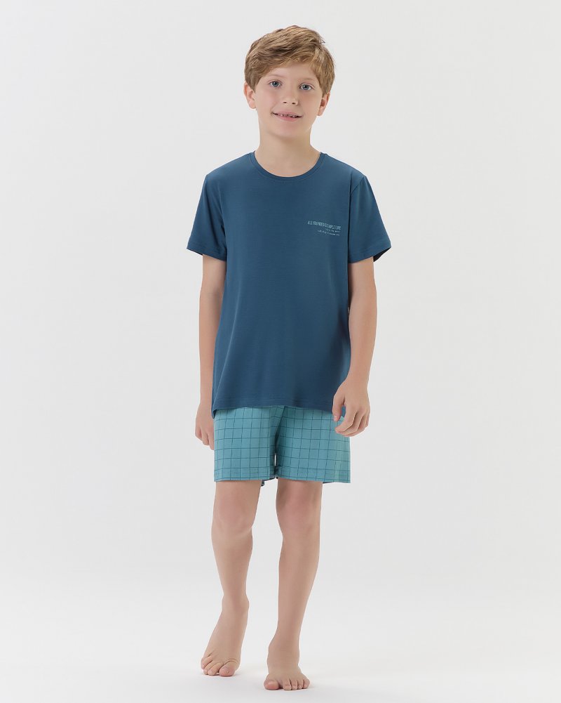 Pijama Masculino Infantil Manga Curta Com Bermuda