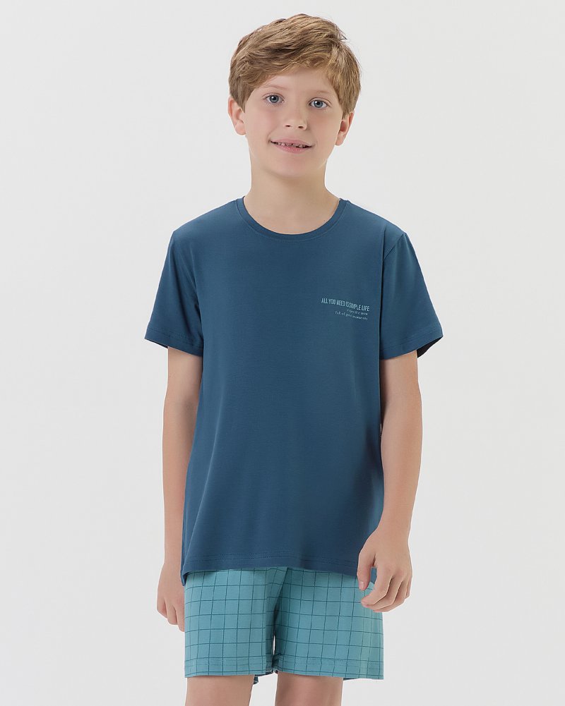 Pijama Masculino Infantil Manga Curta Com Bermuda
