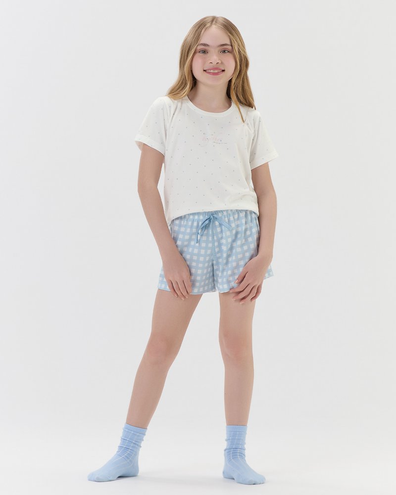 Pijama Feminino Infantil Manga Curta Com Shorts