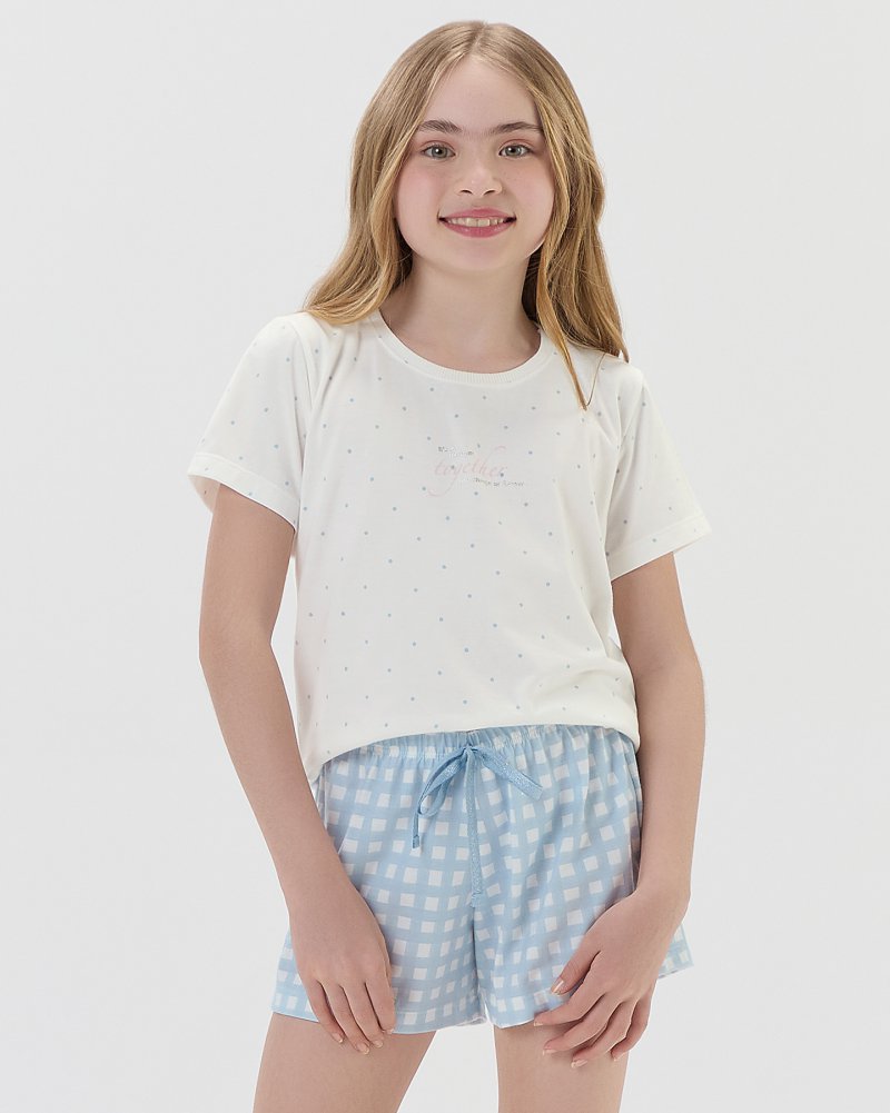 Pijama Feminino Infantil Manga Curta Com Shorts